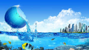 Surreal Aquatic Globe Skyline Wallpaper