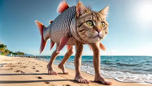 Surreal Cat Fish Hybrid Wallpaper