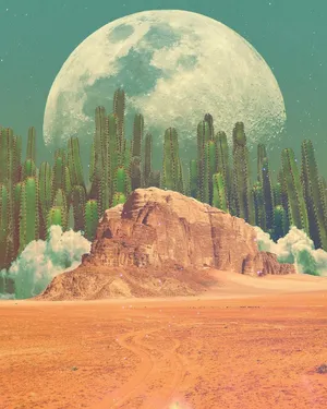 Surreal_ Desert_ Moonrise Wallpaper