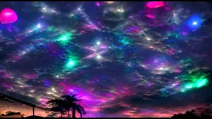 Surreal Dreamscape: Trippy Sky Over A Mysterious Landscape Wallpaper
