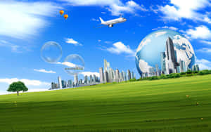 Surreal Earth Skyline Bubbles Wallpaper