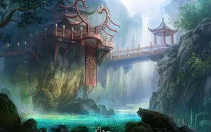 Surreal Fantasy Landscape With Floating Islands And Sunset Wallpaper