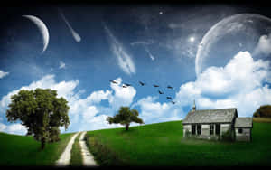 Surreal Farmhouse Nightand Day Wallpaper