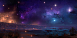Surreal Nightscape Beneath A Starry Cosmic Sky Wallpaper