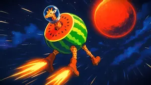 Surreal Space Giraffe Adventure Wallpaper