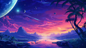 Surreal Tropical Sunset Landscape Wallpaper