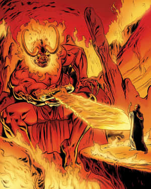 Surtur Facing Lokiin Flames Wallpaper