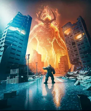 Surtur Rising Over Destruction Wallpaper