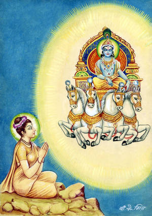 Surya Bhagwan With Praying Woman Wallpaper