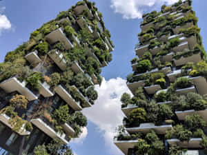 Sustainable Green Buildings In A Modern City Wallpaper