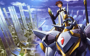 Suzaku Kururugi In Action Amidst A Futuristic Backdrop Wallpaper