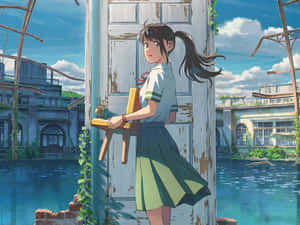 Suzume No Tojimari Character By Door Wallpaper