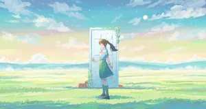 Suzume No Tojimari Doorwayin Meadow Wallpaper