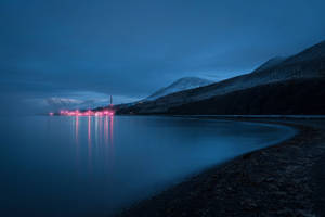 Svalbard Dark Blue Shoreline Wallpaper