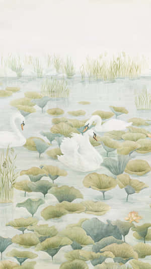 Swan Lake Serene Scene Wallpaper