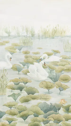 Swan Lake Serene Scene Wallpaper