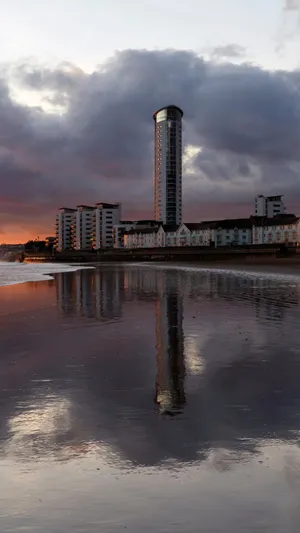 Swansea Sunset Skyline Reflection Wallpaper