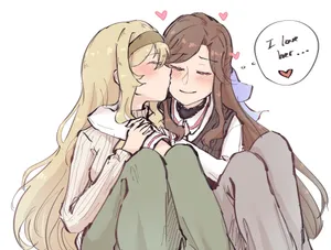 Sweet Anime Lesbian Couple Wallpaper