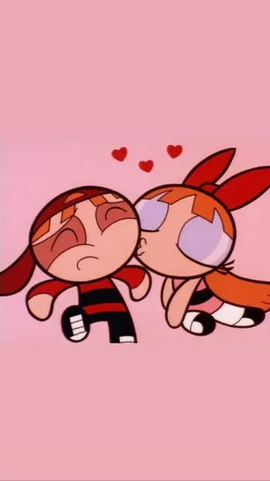 Sweet Blossom Kissing Brick Powerpuff Girls Aesthetic Wallpaper