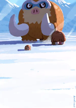 Swinub, Piloswine, And Mamoswine In Snow Cute Phone Wallpaper