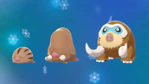 Swinub, Piloswine, And Mamoswine With Blue Frosty Backdrop Wallpaper