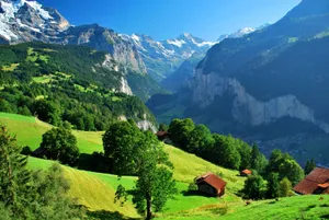 Swiss Alpine Valley Scenery Wallpaper