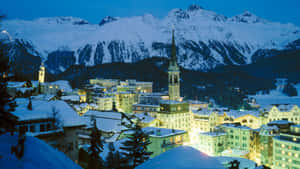 Swiss Alpine Village Winter Night Wallpaper