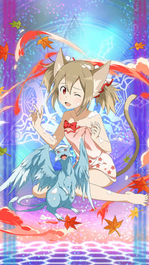 Sword Art Online's Silica With Her Dragon Pet, Pina Wallpaper