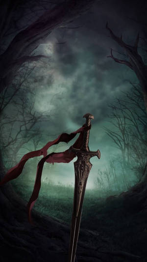Sword With Red Worn-out Cloth Wallpaper