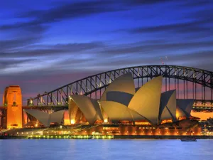 Sydney Harbour Bridgeand Opera Houseat Twilight Wallpaper