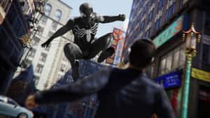 Symbiote Spider Man Leaping Action Wallpaper