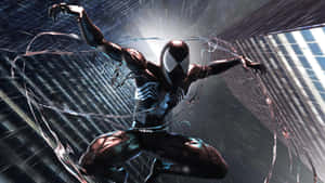 Symbiote Spider Man Swinging Action Wallpaper