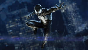 Symbiote Spider Man Swinging At Night Wallpaper