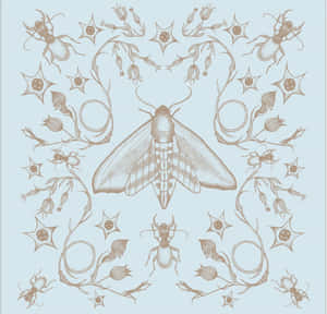 Symmetrical Mothand Floral Pattern Wallpaper
