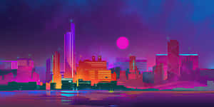 Synthwave City Orange Buildings Wallpaper