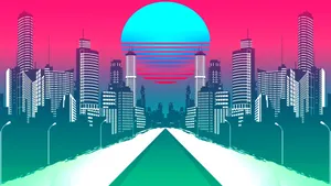 Synthwave City Retrowave Moon Wallpaper
