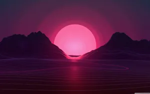 Synthwave Pink Sun Mountains Wallpaper