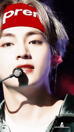 Taehyung Cute With Red Bandana Wallpaper