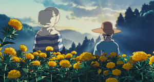 Taeko And Toshio Riding A Tractor In The Countryside Wallpaper