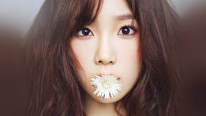 Taeyeon Biting A Flower Wallpaper