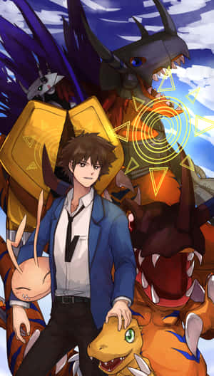 Taichi Kamiya With His Partner Digimon, Agumon Wallpaper