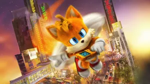 Tails Flying Over City Wallpaper