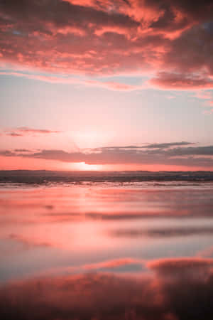 Take In The Majestic Beauty Of A Breathtaking Pink Beach Sunset. Wallpaper