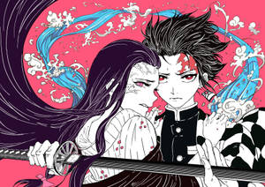 Tanjiro And Nezuko Aesthetic Graphic Art Wallpaper