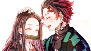 Tanjiro And Nezuko Head Pat Wallpaper