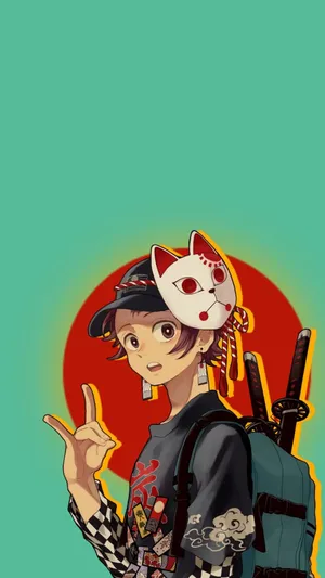 Tanjiro Kamado Fox Mask Illustration Wallpaper