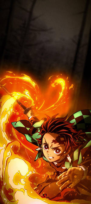 Tanjiro On Fire Demon Slayer Iphone Wallpaper