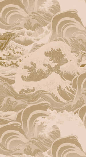 Taupe Ocean Wave Pattern Wallpaper