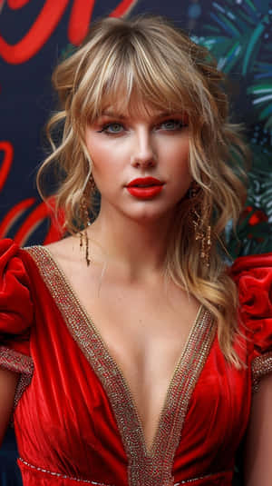 Taylor Swift Red Dress Christmas Look Wallpaper