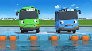 Tayo And Gani At The River Wallpaper